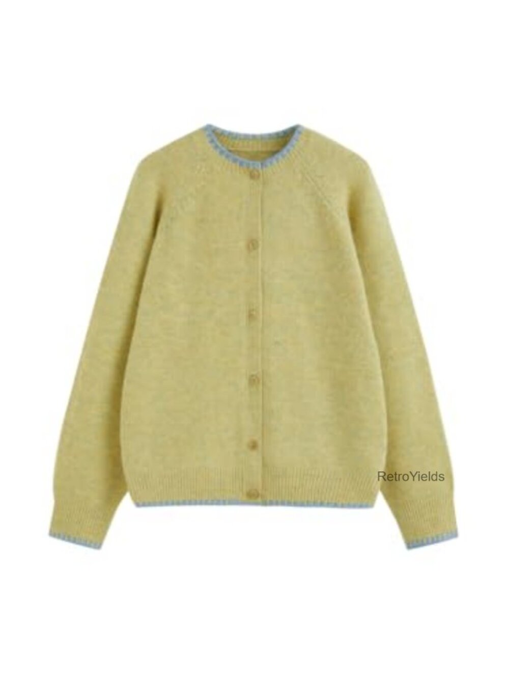 CIDER Women's Button Down Fuzzy Knit Cardigan Contrast Trim Crewneck